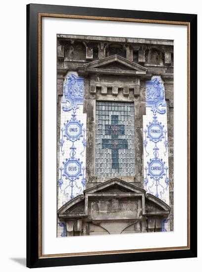 Detail of the Azulejos Adorned Front Facade of the Church of Saint Lldefonso Porto Portugal-Julian Castle-Framed Photo