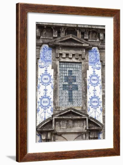 Detail of the Azulejos Adorned Front Facade of the Church of Saint Lldefonso Porto Portugal-Julian Castle-Framed Photo