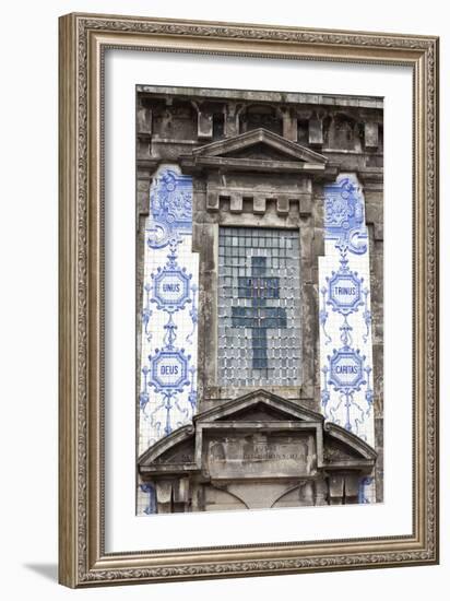 Detail of the Azulejos Adorned Front Facade of the Church of Saint Lldefonso Porto Portugal-Julian Castle-Framed Photo