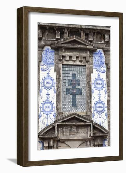 Detail of the Azulejos Adorned Front Facade of the Church of Saint Lldefonso Porto Portugal-Julian Castle-Framed Photo