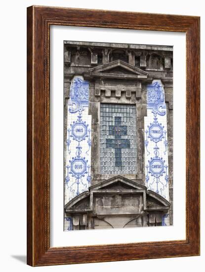 Detail of the Azulejos Adorned Front Facade of the Church of Saint Lldefonso Porto Portugal-Julian Castle-Framed Photo