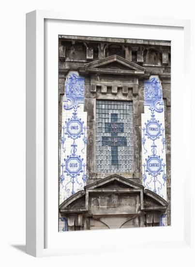 Detail of the Azulejos Adorned Front Facade of the Church of Saint Lldefonso Porto Portugal-Julian Castle-Framed Photo