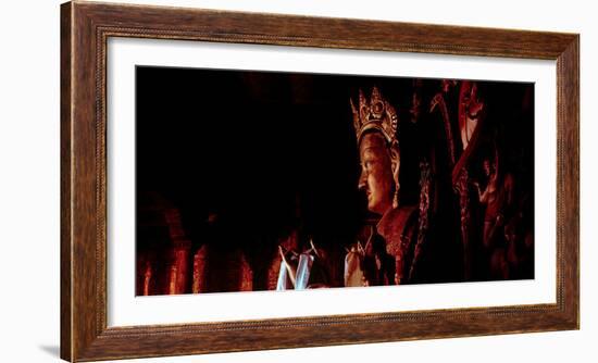 Detail of the clay statue representing Maitreya Buddha in the middle floor of Jambay Lhakhang in...-null-Framed Photographic Print