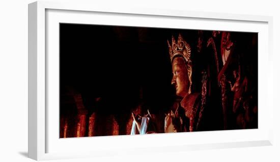 Detail of the clay statue representing Maitreya Buddha in the middle floor of Jambay Lhakhang in...-null-Framed Photographic Print