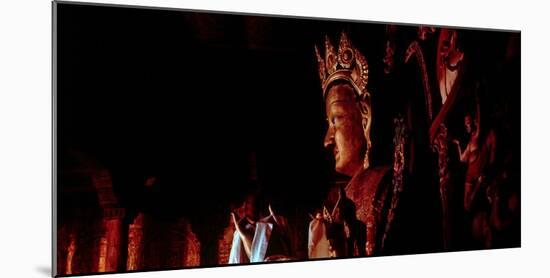 Detail of the clay statue representing Maitreya Buddha in the middle floor of Jambay Lhakhang in...-null-Mounted Photographic Print