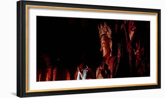 Detail of the clay statue representing Maitreya Buddha in the middle floor of Jambay Lhakhang in...-null-Framed Photographic Print