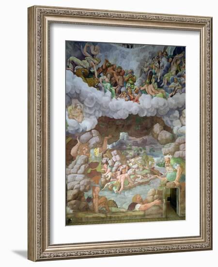 Detail of the Destruction of the Giants by Jupiter's Thunderbolts, Sala Dei Giganti, 1536-Giulio Romano-Framed Giclee Print