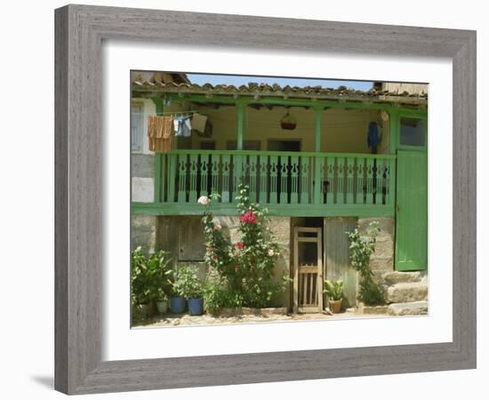 Detail of the Exterior of a House with a Green Door and Woodwork, Arenas De San Pedro, Spain-Michael Busselle-Framed Photographic Print