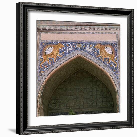 Detail of the façade of Shir-Dar Madrasa in Samarkand, 17th century. Artist: Unknown-Unknown-Framed Photographic Print