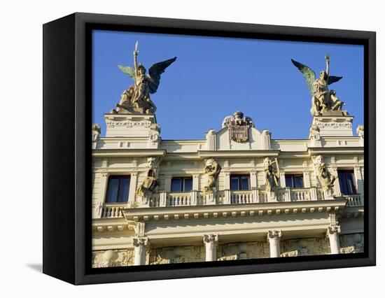 Detail of the Facade of Vinohrady Theatre, Built in 1909, on Namesti Miru (Square), Prague-Richard Nebesky-Framed Premier Image Canvas