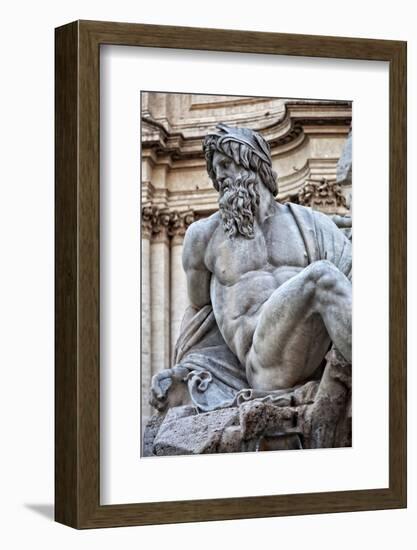 Detail of the 'Fountain of the Four Rivers', Showing the River God Ganges in Piazza Navona, Parione-Cahir Davitt-Framed Photographic Print