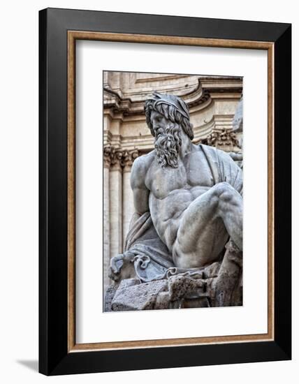 Detail of the 'Fountain of the Four Rivers', Showing the River God Ganges in Piazza Navona, Parione-Cahir Davitt-Framed Photographic Print