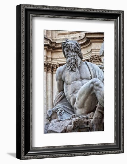 Detail of the 'Fountain of the Four Rivers', Showing the River God Ganges in Piazza Navona, Parione-Cahir Davitt-Framed Photographic Print