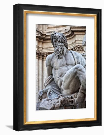 Detail of the 'Fountain of the Four Rivers', Showing the River God Ganges in Piazza Navona, Parione-Cahir Davitt-Framed Photographic Print