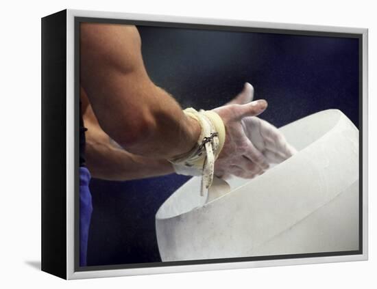 Detail of the Hands of Male Gymnast Preparing for Competition-Paul Sutton-Framed Premier Image Canvas