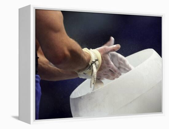 Detail of the Hands of Male Gymnast Preparing for Competition-Paul Sutton-Framed Premier Image Canvas