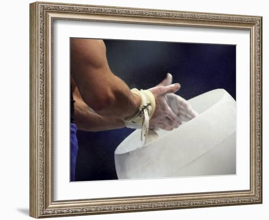 Detail of the Hands of Male Gymnast Preparing for Competition-Paul Sutton-Framed Photographic Print