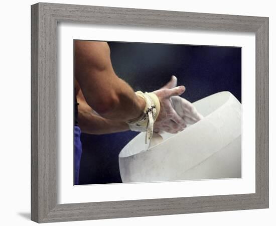 Detail of the Hands of Male Gymnast Preparing for Competition-Paul Sutton-Framed Photographic Print