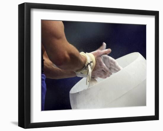 Detail of the Hands of Male Gymnast Preparing for Competition-Paul Sutton-Framed Photographic Print