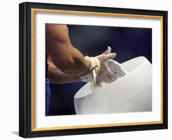 Detail of the Hands of Male Gymnast Preparing for Competition-Paul Sutton-Framed Photographic Print