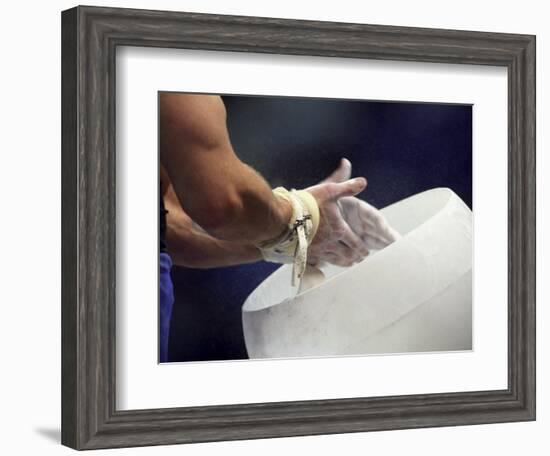 Detail of the Hands of Male Gymnast Preparing for Competition-Paul Sutton-Framed Photographic Print