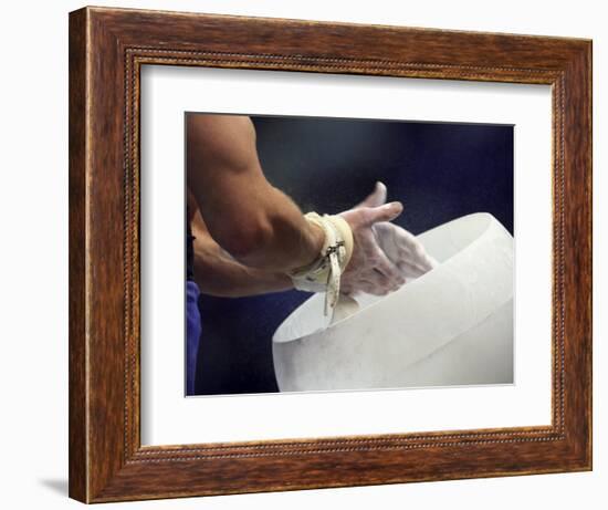 Detail of the Hands of Male Gymnast Preparing for Competition-Paul Sutton-Framed Photographic Print