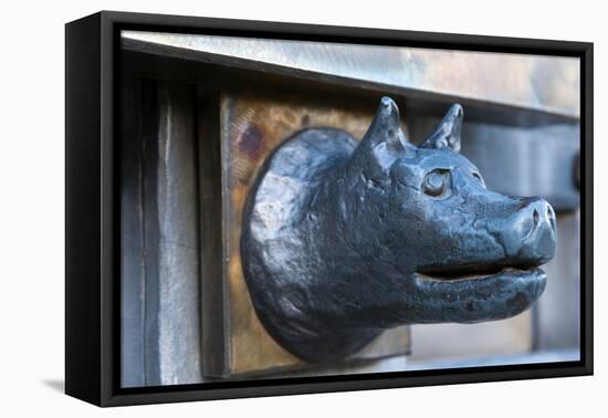 Detail of the she-wolf handle at the fence of Arch of Constantine, Rome, Latium, Italy-Nico Tondini-Framed Premier Image Canvas