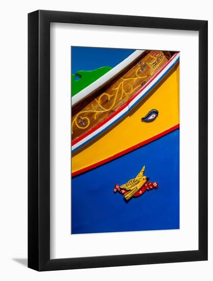 Detail of traditional brightly painted fishing boat in the harbour at Marsaxlokk, Malta, Mediterran-Martin Child-Framed Photographic Print