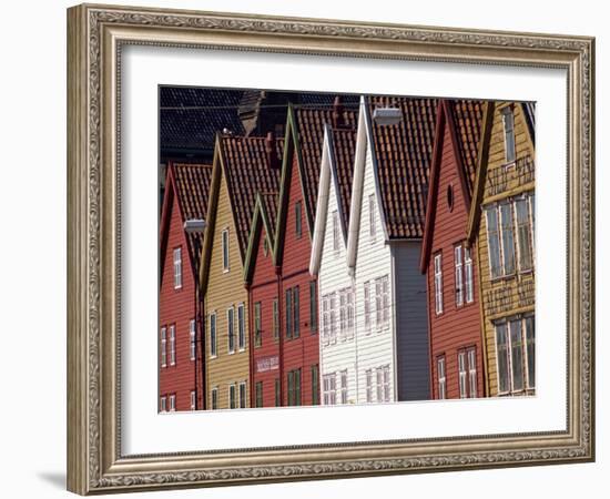 Detail of Traditional Housing Facades on the Quayside, Bergen, Norway, Scandinavia, Europe-Ken Gillham-Framed Photographic Print