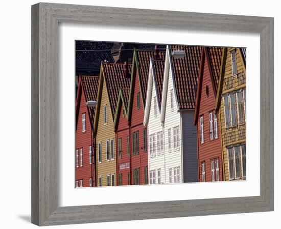 Detail of Traditional Housing Facades on the Quayside, Bergen, Norway, Scandinavia, Europe-Ken Gillham-Framed Photographic Print