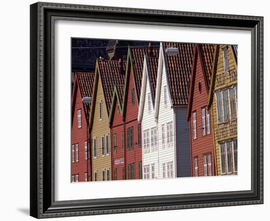 Detail of Traditional Housing Facades on the Quayside, Bergen, Norway, Scandinavia, Europe-Ken Gillham-Framed Photographic Print
