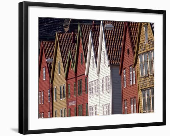 Detail of Traditional Housing Facades on the Quayside, Bergen, Norway, Scandinavia, Europe-Ken Gillham-Framed Photographic Print