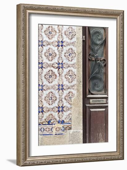 Detail of Traditional Painted Ceramic Azulejos Tiles and Doorway, Ilhavo, Beira Litoral, Portugal-Julian Castle-Framed Photo