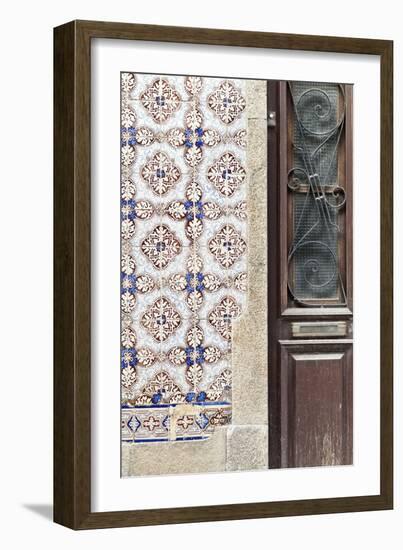 Detail of Traditional Painted Ceramic Azulejos Tiles and Doorway, Ilhavo, Beira Litoral, Portugal-Julian Castle-Framed Photo