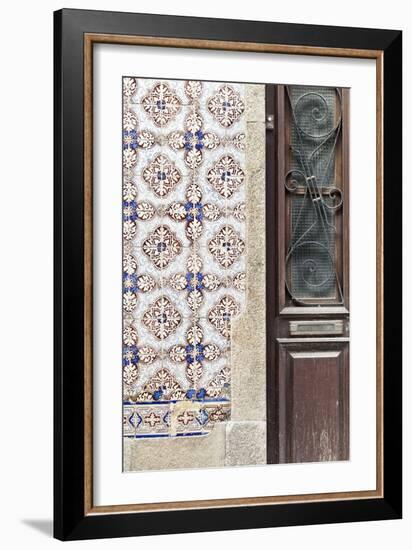 Detail of Traditional Painted Ceramic Azulejos Tiles and Doorway, Ilhavo, Beira Litoral, Portugal-Julian Castle-Framed Photo