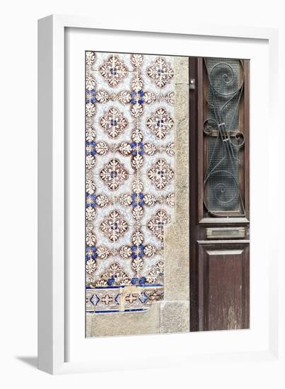 Detail of Traditional Painted Ceramic Azulejos Tiles and Doorway, Ilhavo, Beira Litoral, Portugal-Julian Castle-Framed Photo