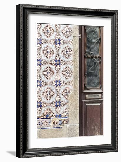 Detail of Traditional Painted Ceramic Azulejos Tiles and Doorway, Ilhavo, Beira Litoral, Portugal-Julian Castle-Framed Photo