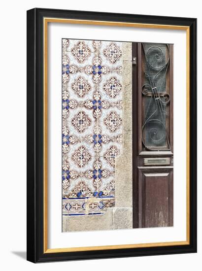 Detail of Traditional Painted Ceramic Azulejos Tiles and Doorway, Ilhavo, Beira Litoral, Portugal-Julian Castle-Framed Photo