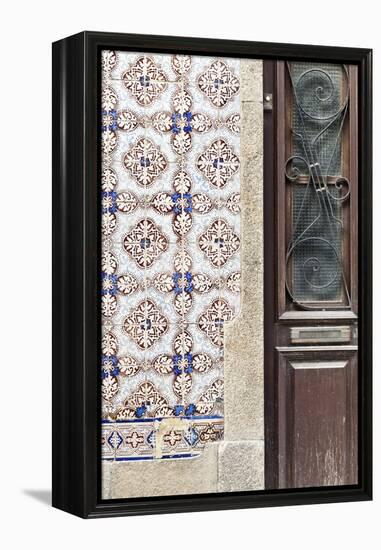 Detail of Traditional Painted Ceramic Azulejos Tiles and Doorway, Ilhavo, Beira Litoral, Portugal-Julian Castle-Framed Stretched Canvas
