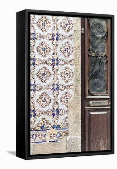 Detail of Traditional Painted Ceramic Azulejos Tiles and Doorway, Ilhavo, Beira Litoral, Portugal-Julian Castle-Framed Stretched Canvas