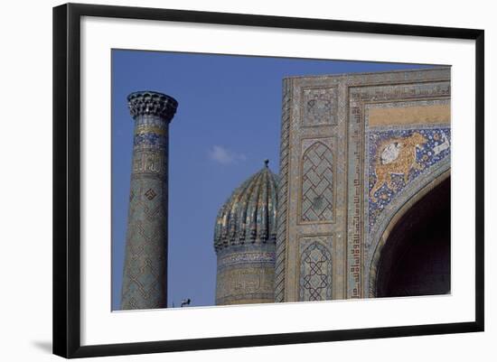 Detail of Tympanum of Tilla Kari Madrasa, Completed in 1660, Registan, Samarkand, Uzbekistan-null-Framed Giclee Print