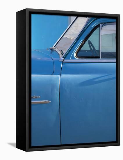 Detail of Vintage Blue American Car Against Painted Blue Wall-Lee Frost-Framed Premier Image Canvas