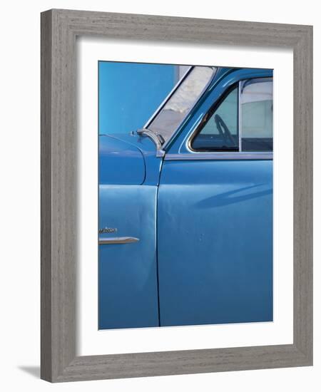 Detail of Vintage Blue American Car Against Painted Blue Wall-Lee Frost-Framed Photographic Print