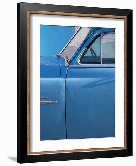 Detail of Vintage Blue American Car Against Painted Blue Wall-Lee Frost-Framed Photographic Print