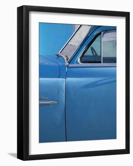 Detail of Vintage Blue American Car Against Painted Blue Wall-Lee Frost-Framed Photographic Print