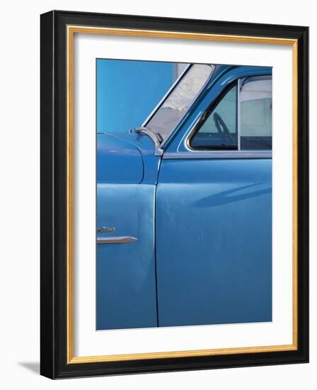 Detail of Vintage Blue American Car Against Painted Blue Wall-Lee Frost-Framed Photographic Print