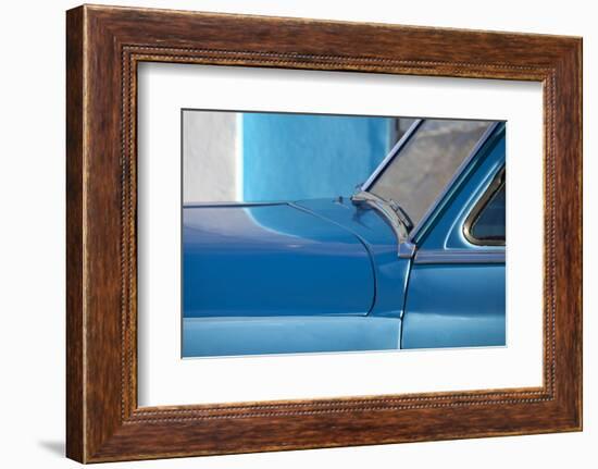 Detail of Vintage Blue American Car Against Painted Blue Wall-Lee Frost-Framed Photographic Print