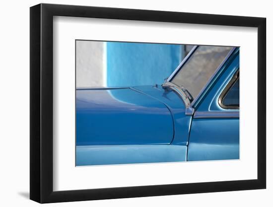 Detail of Vintage Blue American Car Against Painted Blue Wall-Lee Frost-Framed Photographic Print