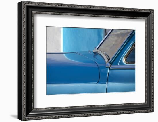 Detail of Vintage Blue American Car Against Painted Blue Wall-Lee Frost-Framed Photographic Print