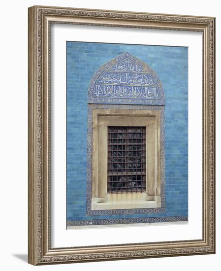 Detail of Window with Arabic Script on Tilework Above, Green Mosque in Bursa, Anatolia, Turkey-Woolfitt Adam-Framed Photographic Print